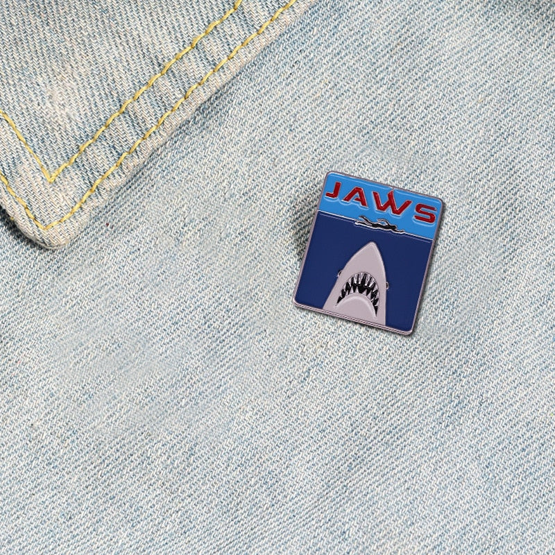 Steven Spielberg "Jaws" movie poster brooch thriller horror movie inspiration badge