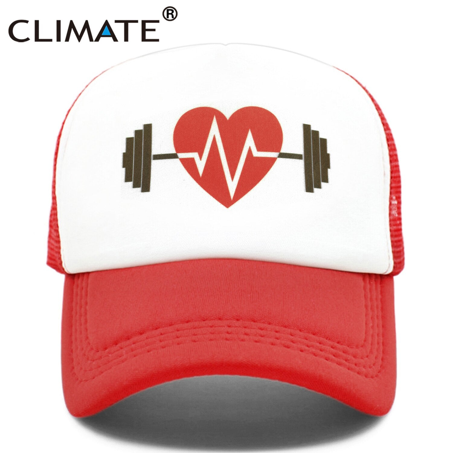 CLIMATE GYM Fitness Sport Cap Trucker Caps Men Dumbbell Barbell Fans Mesh Cap Hat Body Building Muscle Sports Caps Hat for Men