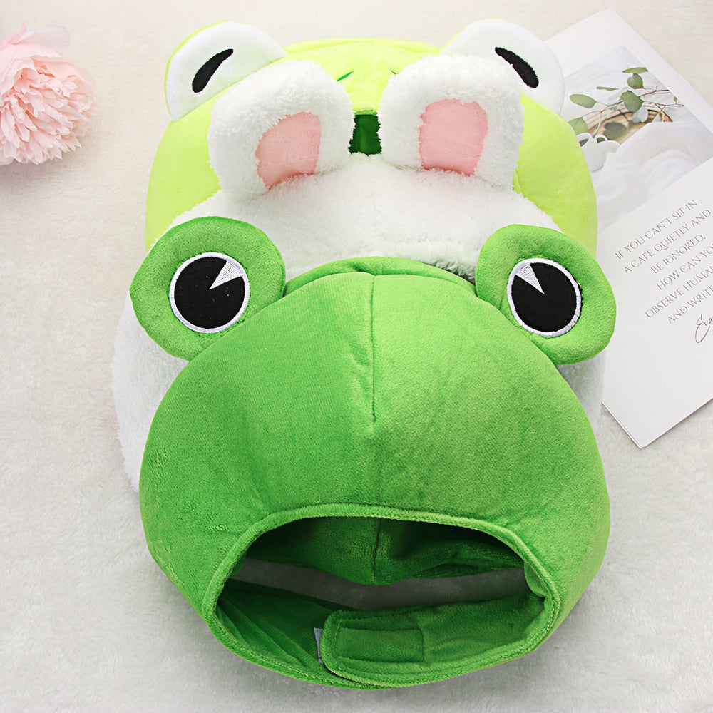 Funny Big Frog Eyes Cartoon Plush Hat Toy Green Headgear Cap Cosplay Costume