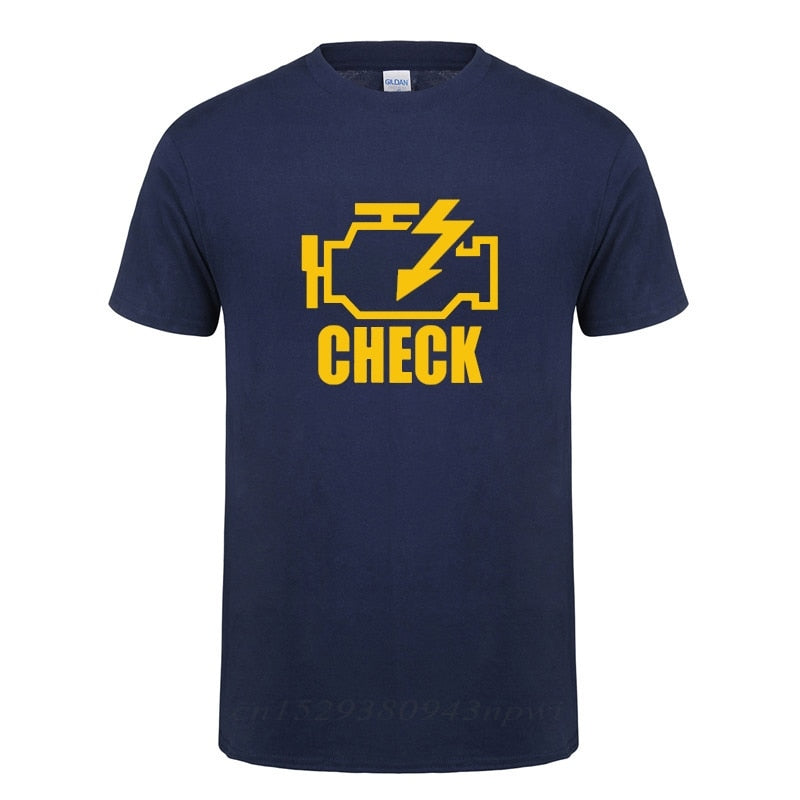 Mechanic Auto Repair Check Engine Light T-Shirt Funny Birthday Gift For Men Daddy Father Husband Short Sleeve Cotton T Shirt Tee