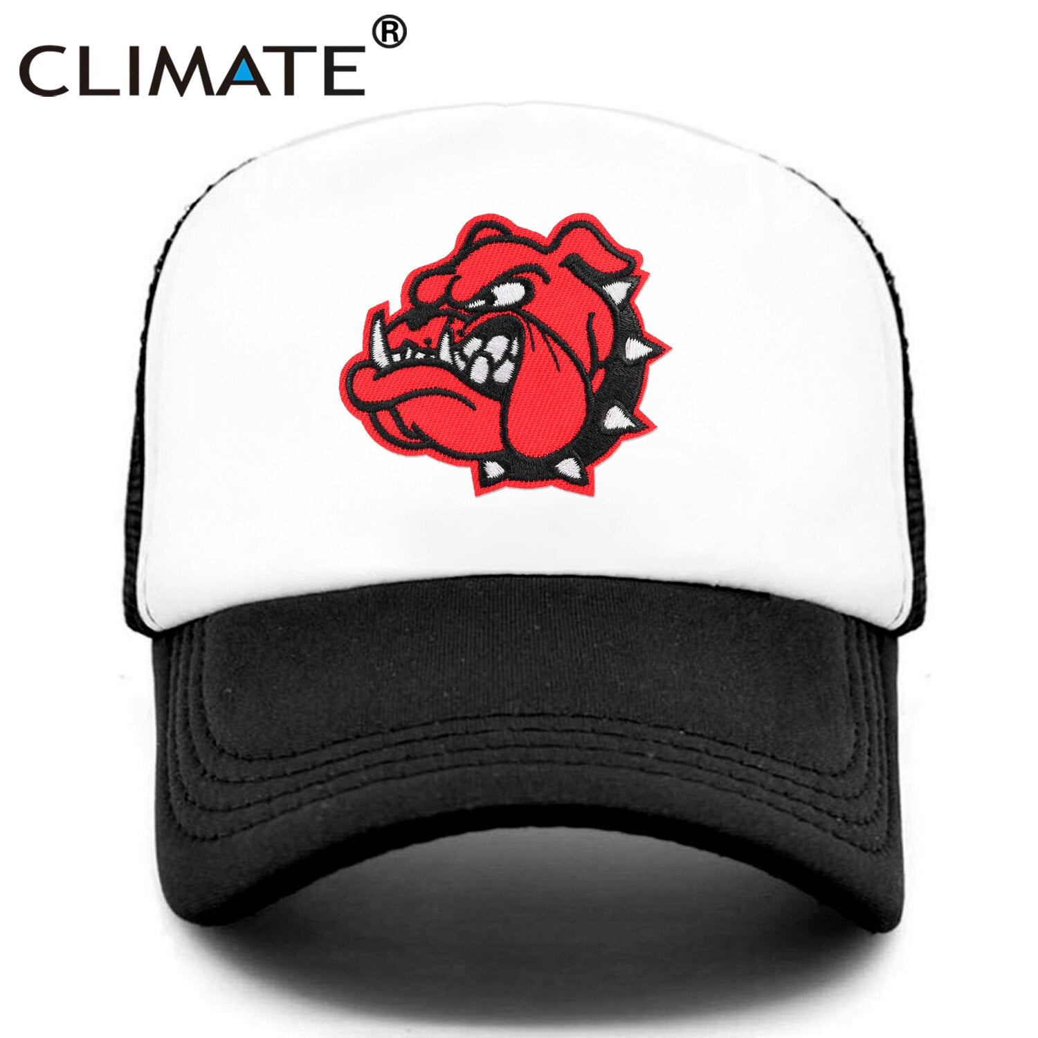 CLIMATE Cool Pitbull Dog Cap New Bulldog Trucker Cap Fierce Feral Red Dog Cartoon Mesh Cap Hip Hop Summer Hat Caps for Men