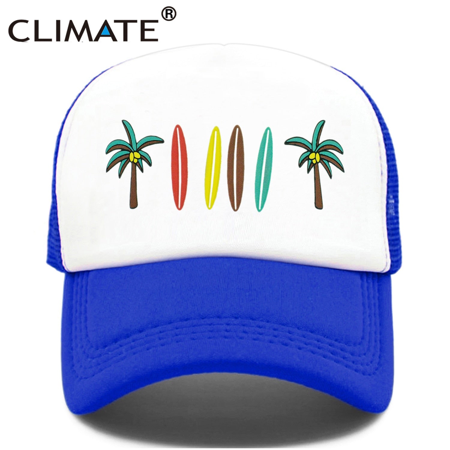 CLIMATE Seaside Trucker Cap Hat Coconut Surfboard Caps Sandbeach Vacation Mesh Baseball Cap HipHop Hat for Men Women Youth