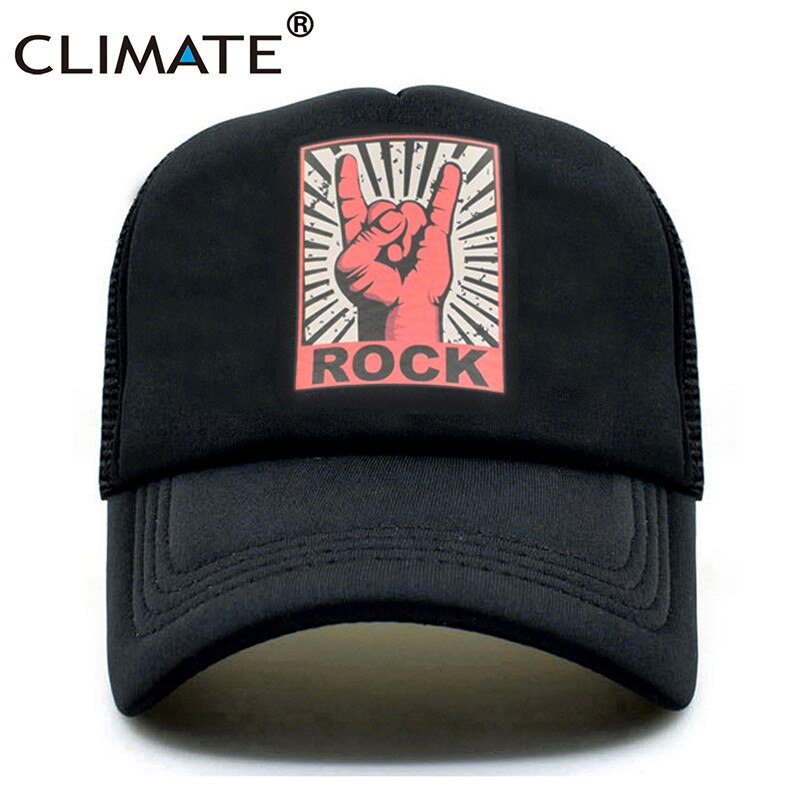 CLIMATE Rock Fan Trucker Caps Mesh Hat Metal Rock and Roll Music Cap Men Black Cool Summer Baseball Cap Black Trucker Caps Hat