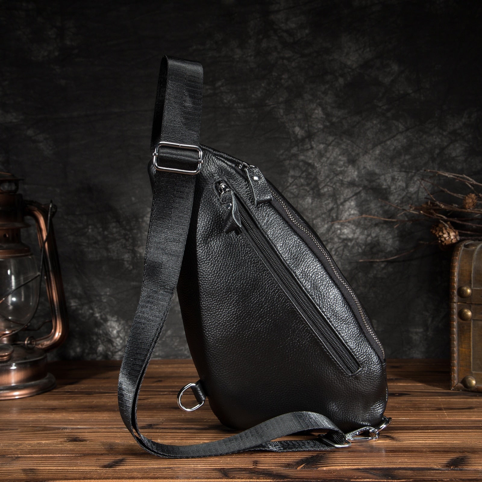 Men Original Leather Casual Triangle Chest Sling Bag 7" Tablet Design One Shoulder Bag Fashion Cross-body Bag Day-pack Male 5059