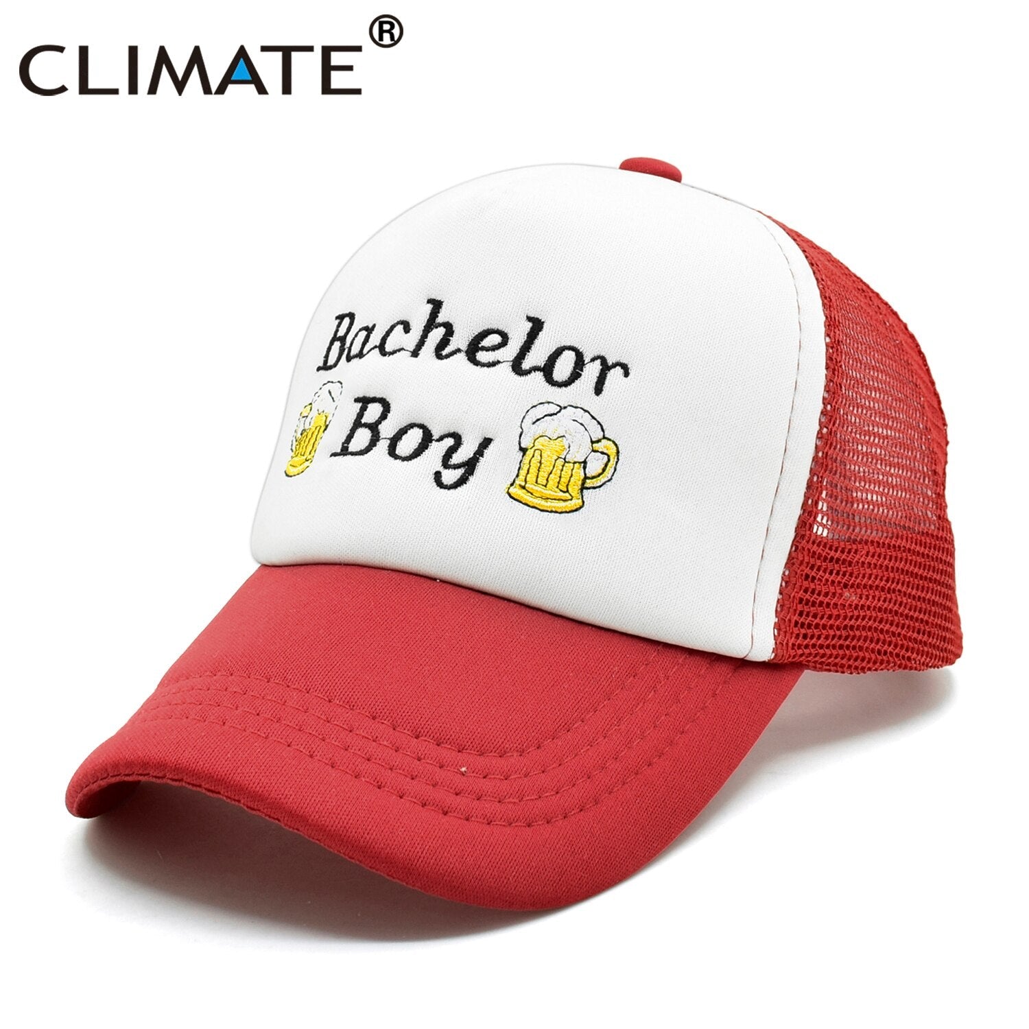 CLIMATE Men Bachelor Trucker Caps Man Beer Bar Pub Funny Caps Cool Red Hat Cap Summer Mesh Baseball Caps Hat for Men Bachelor