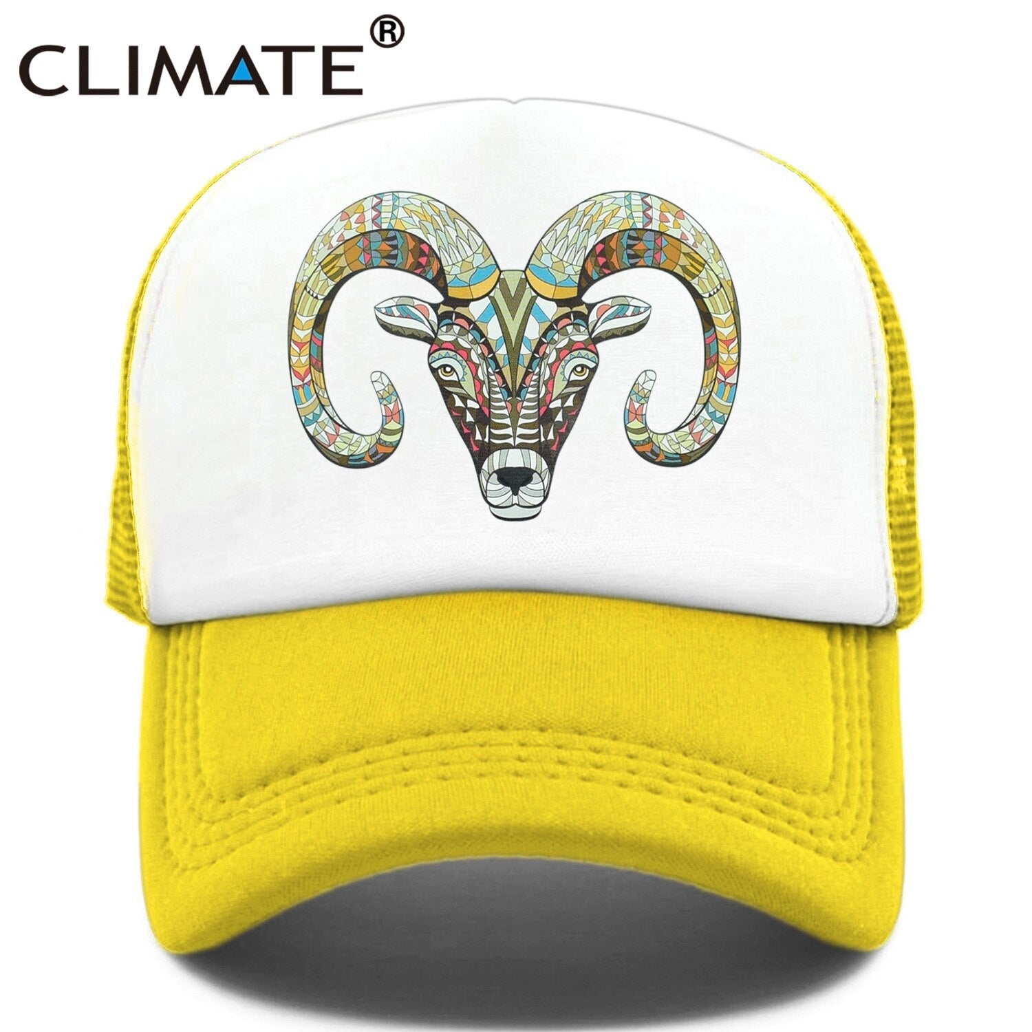 CLIMATE Goat Trucker Caps Hat Women Men Goat Head Hat Cap Cool Hip Hop Summer Colorful Mesh Baseball Cap Hat for Men Women Youth