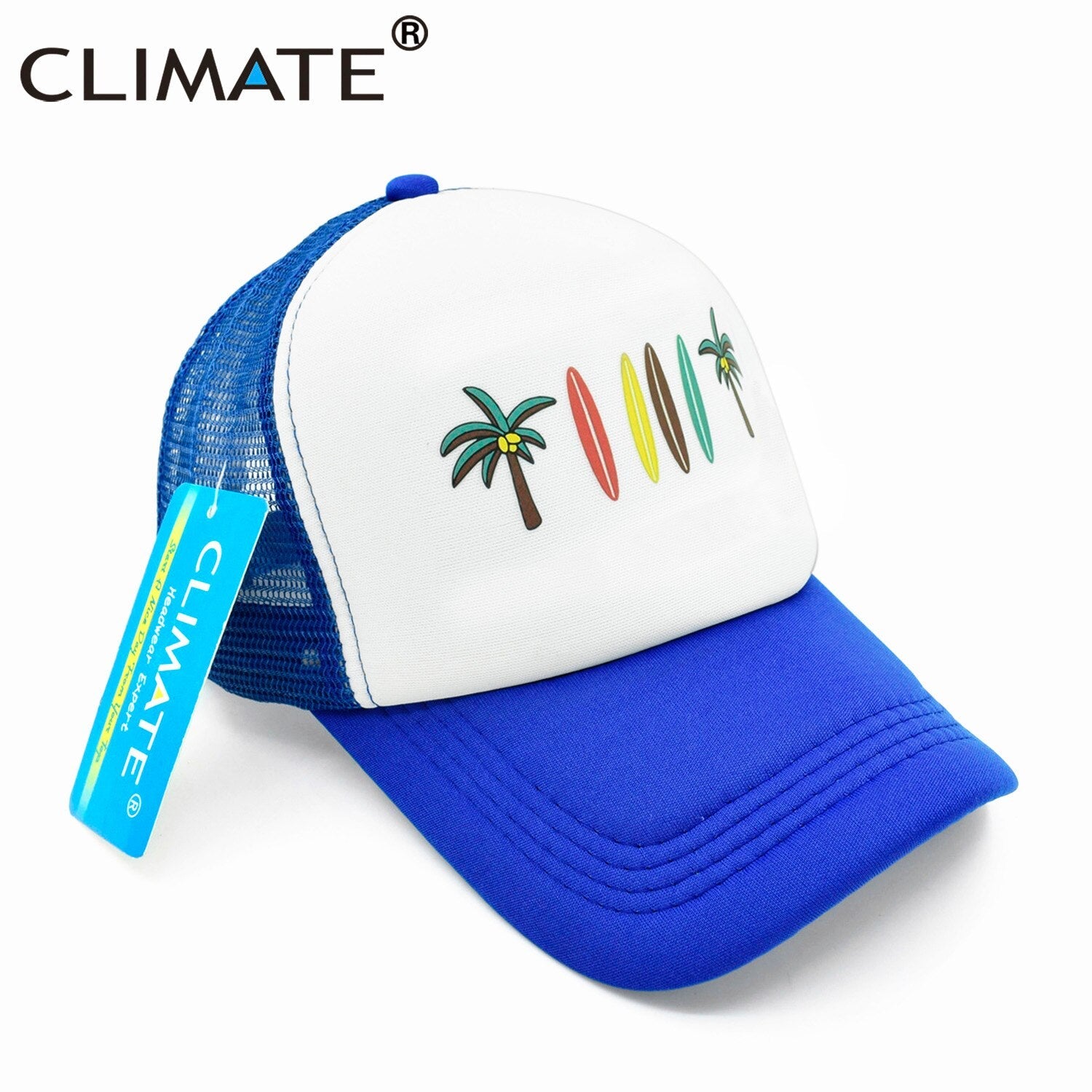 CLIMATE Seaside Trucker Cap Hat Coconut Surfboard Caps Sandbeach Vacation Mesh Baseball Cap HipHop Hat for Men Women Youth