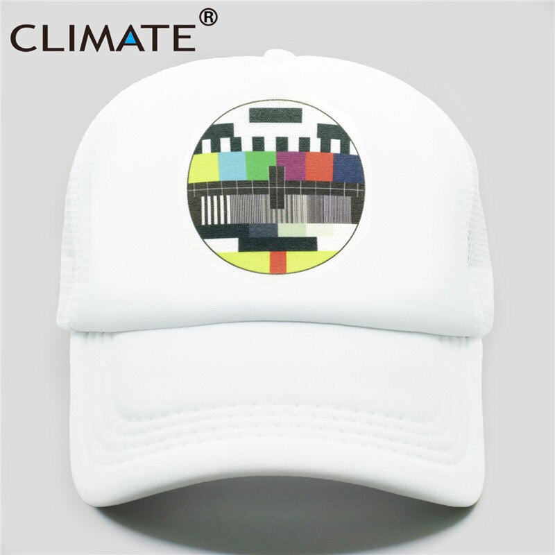 CLIMATE Funny Trucker Cap Hat Men TV No Signal Signalisation Caps Summer Cool Trucker Caps Funny Mesh Net Cool Caps Hat