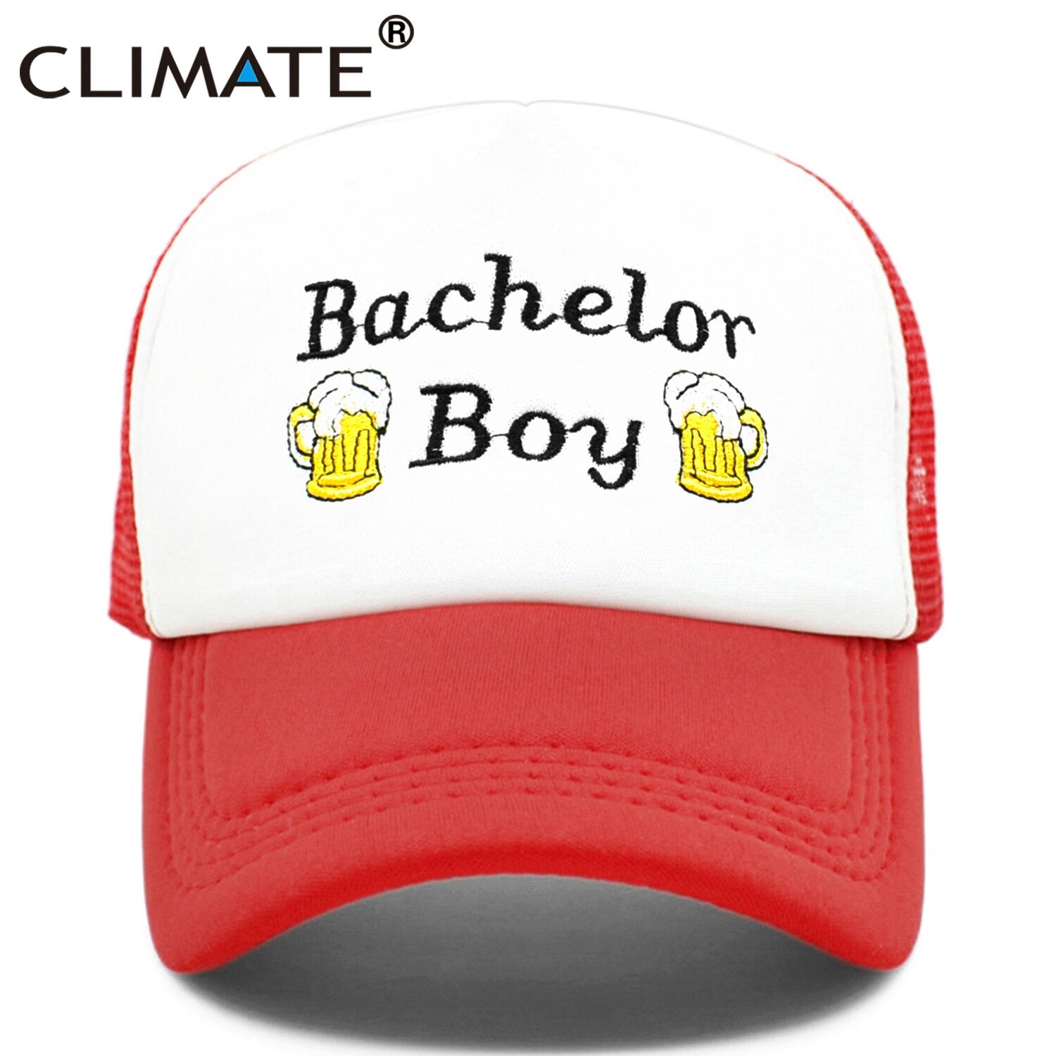 CLIMATE Men Bachelor Trucker Caps Man Beer Bar Pub Funny Caps Cool Red Hat Cap Summer Mesh Baseball Caps Hat for Men Bachelor