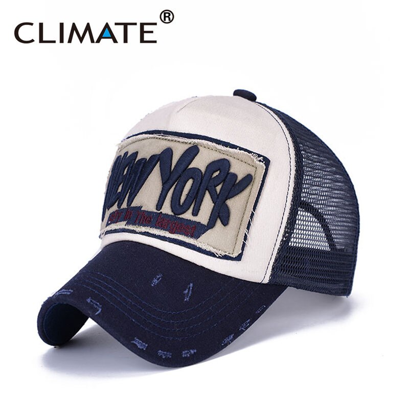 CLIMATE New York City Trucker Cap Men Summer Cool Mesh Man Baseball Caps Net Sky Pink Rose Breathable Hat for Adult Men Women