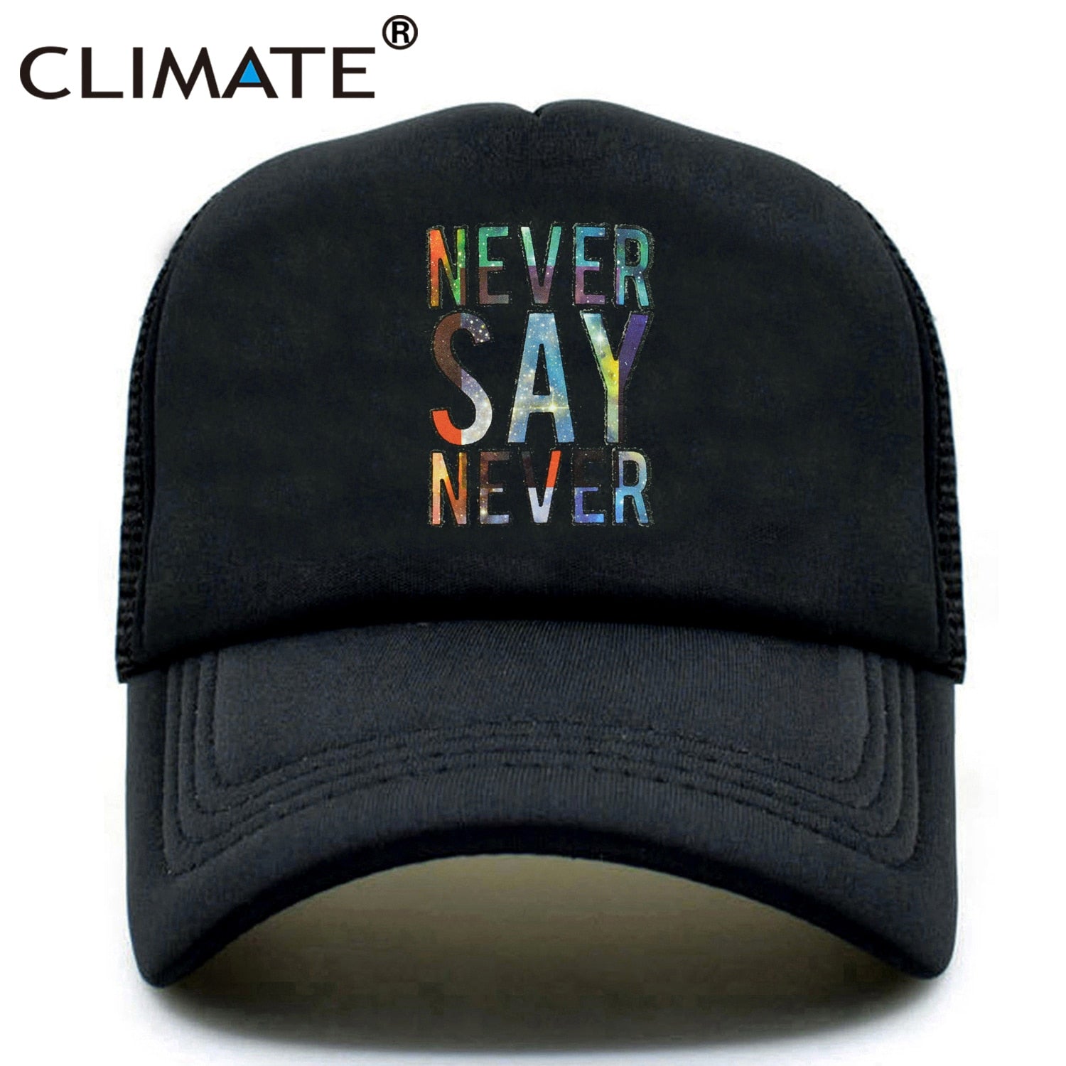 CLIMATE Cool 3D Stars Letter Trucker Cap Youth Never Say Never Black Caps Cap Summer Hip Hop Mesh Trucker Caps Hat for Men Youth