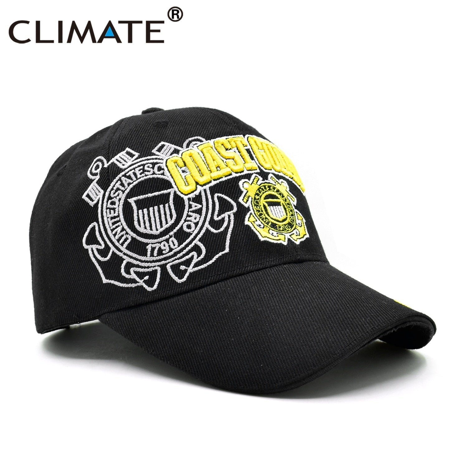 CLIMATE USA Coast Guard Cap Men Army Baseball Caps Uniform Adjustable Black Cool Baseball Caps Hat for Adult Hardboiled Men