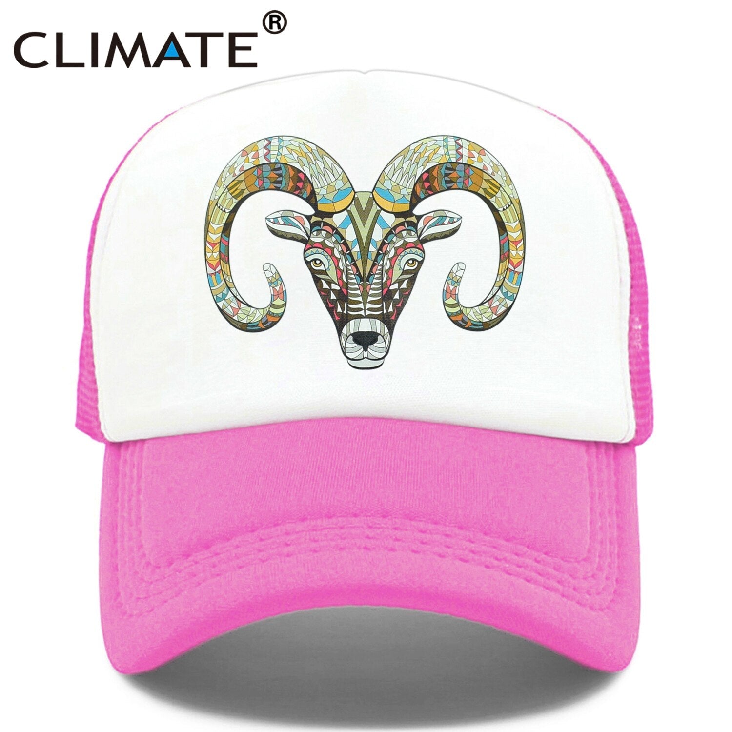 CLIMATE Goat Trucker Caps Hat Women Men Goat Head Hat Cap Cool Hip Hop Summer Colorful Mesh Baseball Cap Hat for Men Women Youth