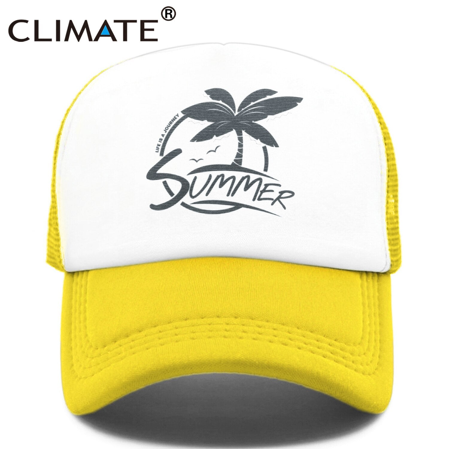 CLIMATE Summer Surfing Trucker Cap Hat Seaside Sandbeach Coconut Hip Hop Caps Vacation Mesh Baseball Cap Hat for Men Women Youth