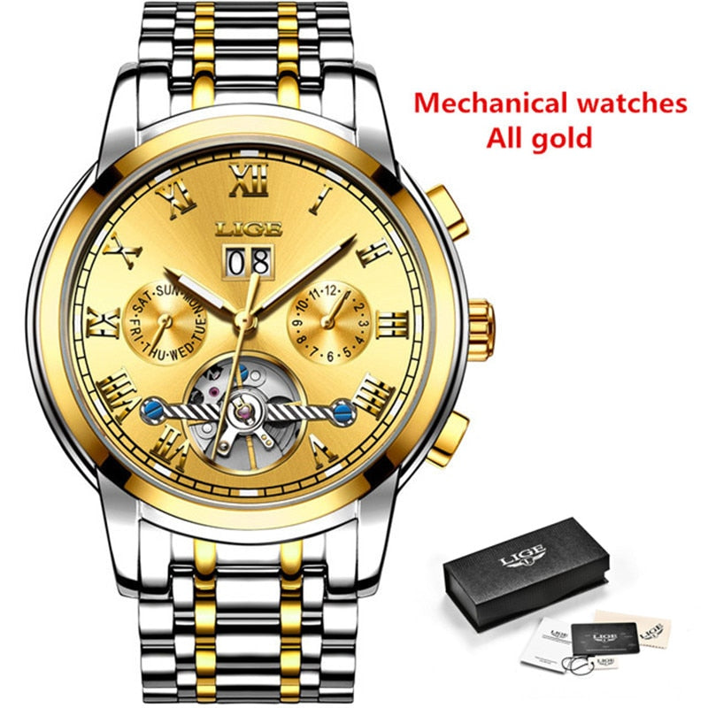 Relogio Masculino LIGE Mens Watches Top Brand Luxury Automatic Mechanical Watch Men Full Steel Business Waterproof Sport Watches