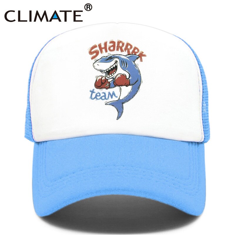 CLIMATE Men Cool Shark Trucker Cap Seaside Beach Shark Team Caps Hat Boxing Surfing Summer Trucker Hip Hop Mesh Cap Hat for Men