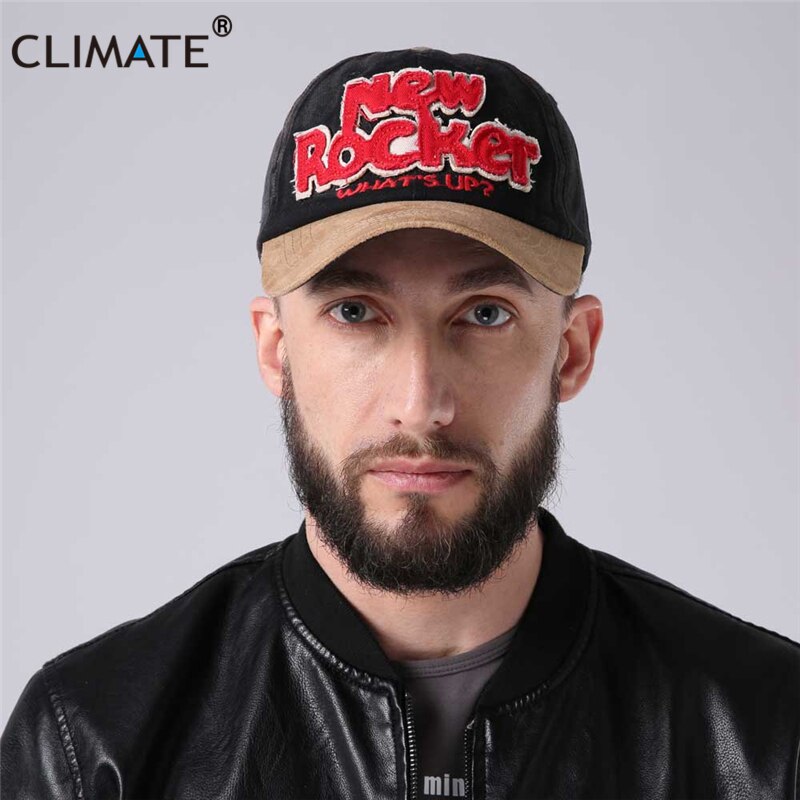 CLIMATE Men Rocker Baseball Caps Hat Men Women New Suede Cap Adjustable Contrast Faux Leather Wine Young Men Women Hat Cap Men