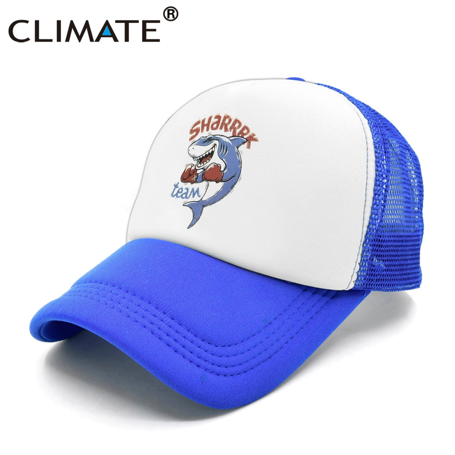 CLIMATE Men Cool Shark Trucker Cap Seaside Beach Shark Team Caps Hat Boxing Surfing Summer Trucker Hip Hop Mesh Cap Hat for Men