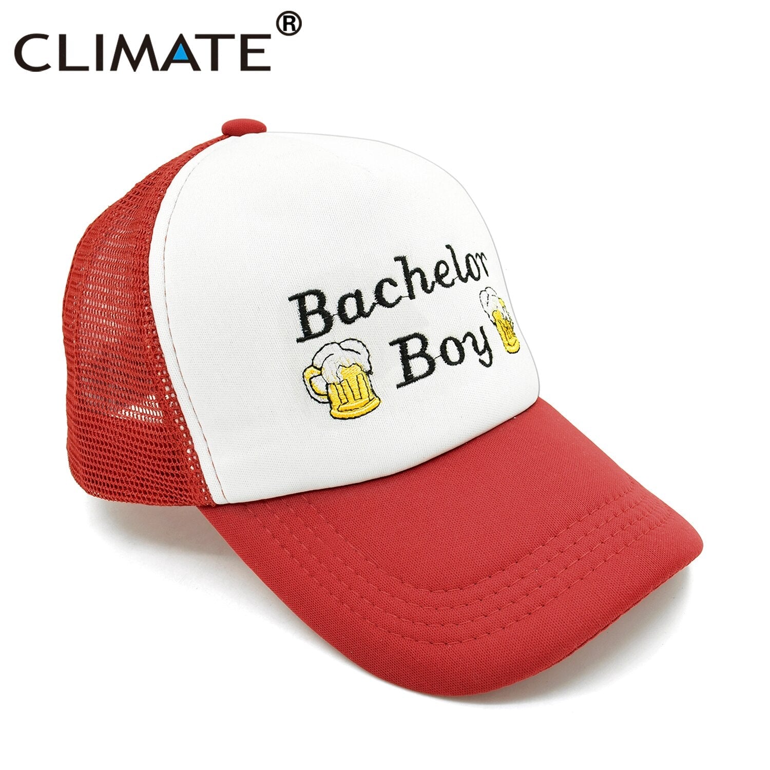 CLIMATE Men Bachelor Trucker Caps Man Beer Bar Pub Funny Caps Cool Red Hat Cap Summer Mesh Baseball Caps Hat for Men Bachelor