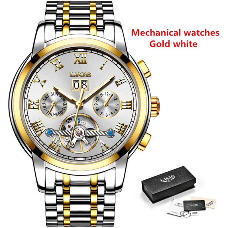 Relogio Masculino LIGE Mens Watches Top Brand Luxury Automatic Mechanical Watch Men Full Steel Business Waterproof Sport Watches