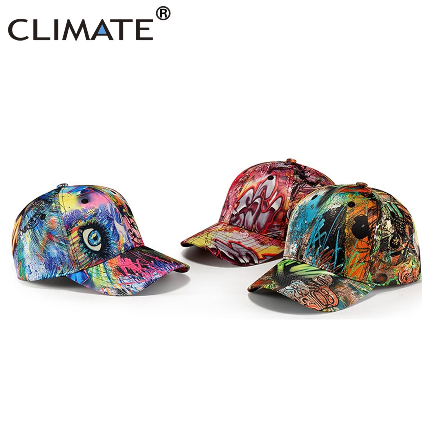 CLIMATE Hip Hop Baseball Cap Men Women Street Dancer Cap Skateboard Graffiti Doodle Hat Busker Fans Caps Hat for Men Women Youth