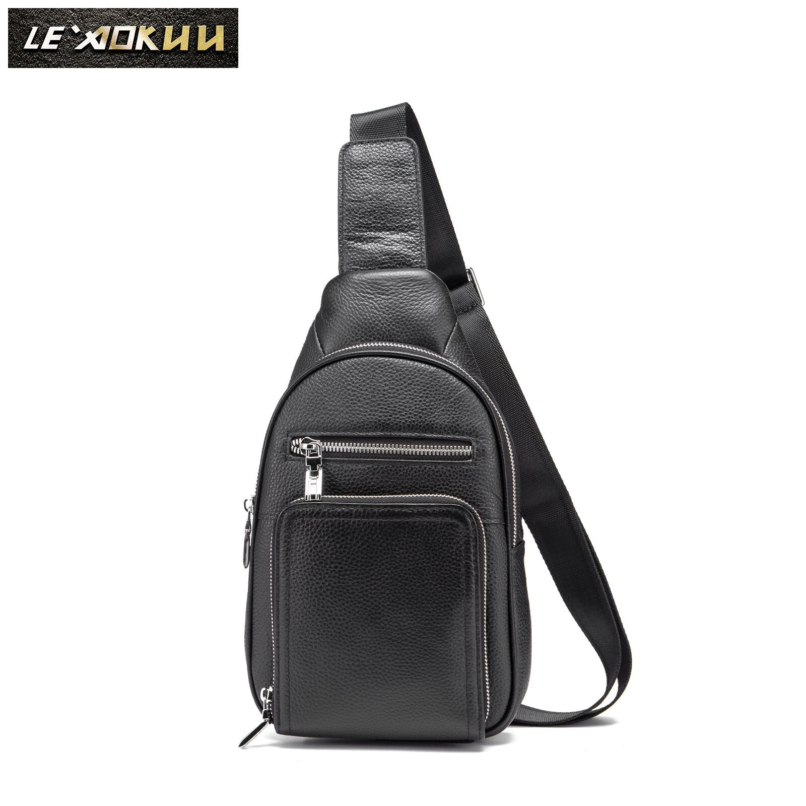 Men Quality Leather Casual Triangle Chest Sling Bag 8" Tablet Design One Shoulder Bag Fashion Crossbody Bag Daypack Male 0729