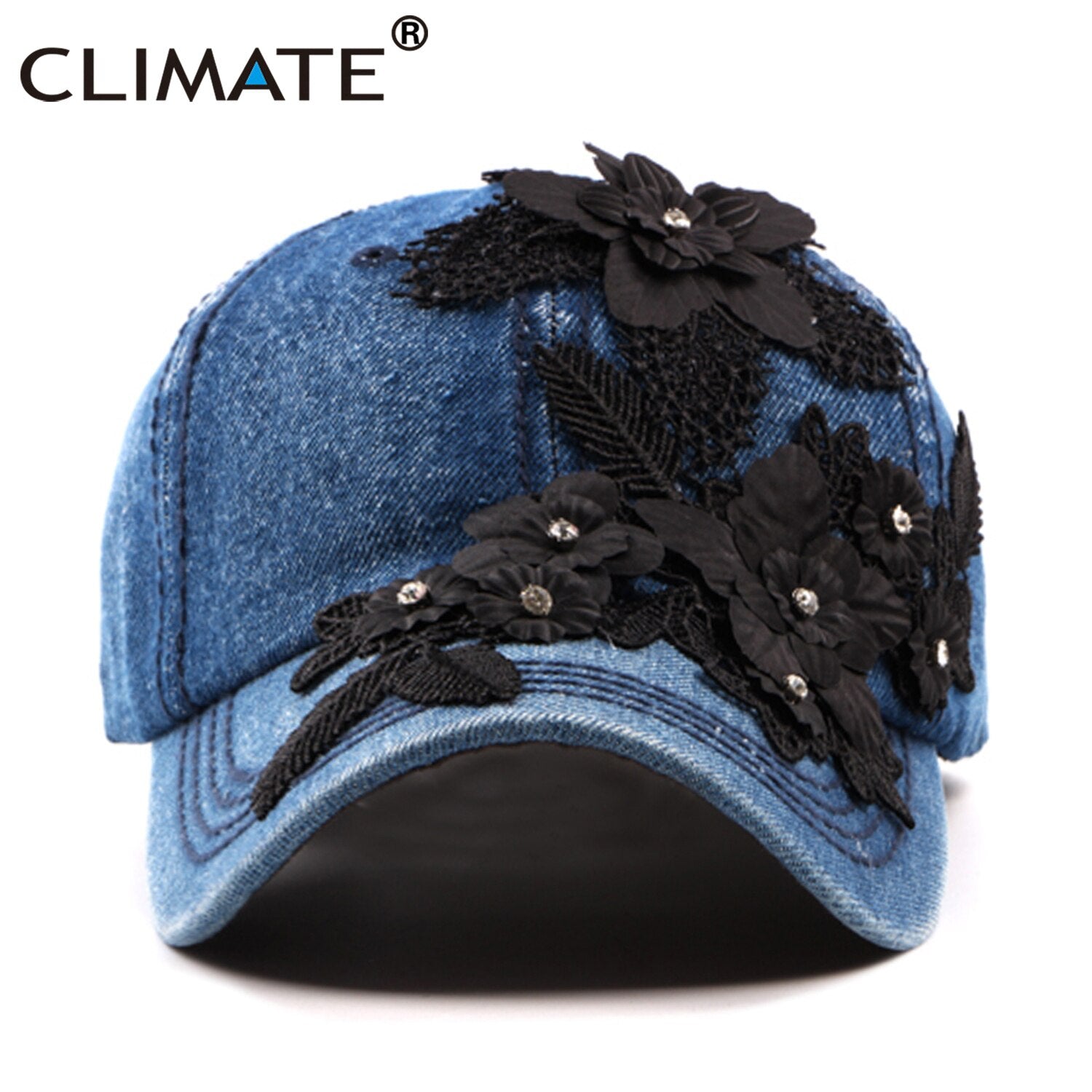 CLIMATE Women Denim Baseball Cap Hat Women Fashion Flower Caps Floral Denim Jeans Wear Cap Women Cool Hat Caps for Women Girls