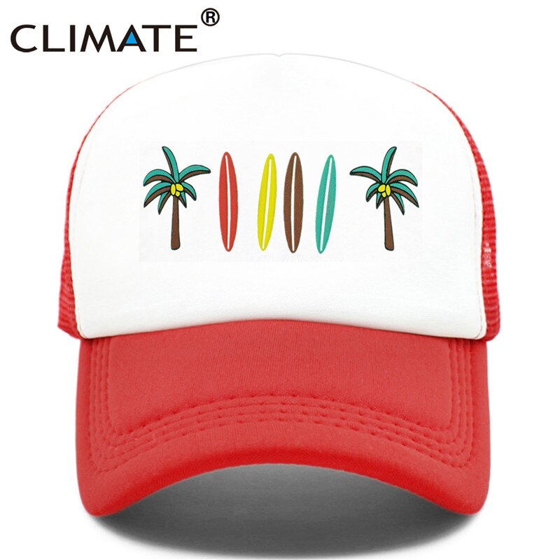 CLIMATE Seaside Trucker Cap Hat Coconut Surfboard Caps Sandbeach Vacation Mesh Baseball Cap HipHop Hat for Men Women Youth