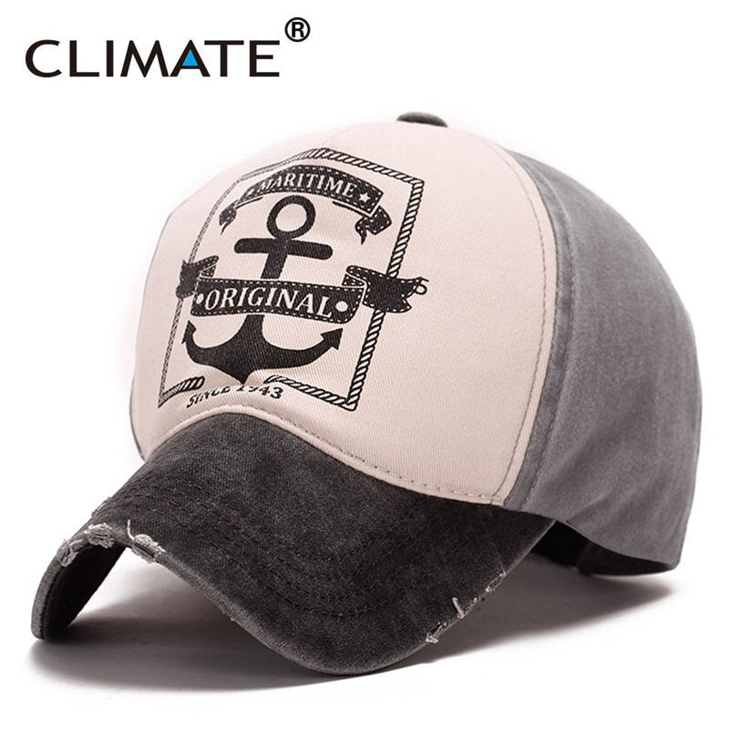 CLIMATE Men Ship Hook Baseball Cap Caps Cool Contrast Color  Maritime Hook Anchor Cotton Jeans Hat Caps For Adult Men Women