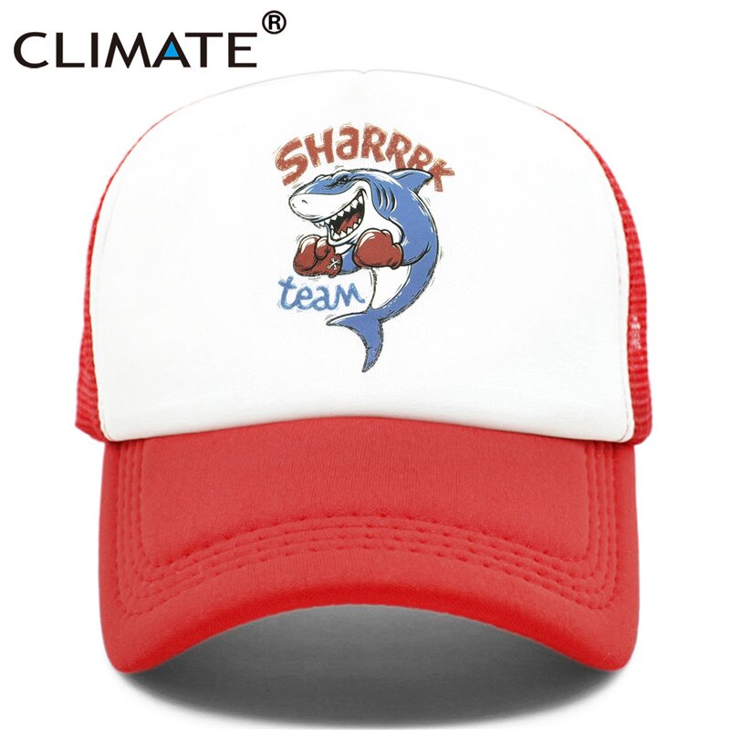 CLIMATE Men Cool Shark Trucker Cap Seaside Beach Shark Team Caps Hat Boxing Surfing Summer Trucker Hip Hop Mesh Cap Hat for Men