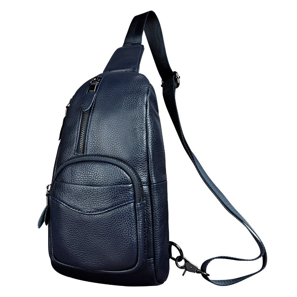 Men Real Leather Casual Chest Bag Sling Bag Design One Shoulder Bag Fashion Crossbody Bag Male 8012