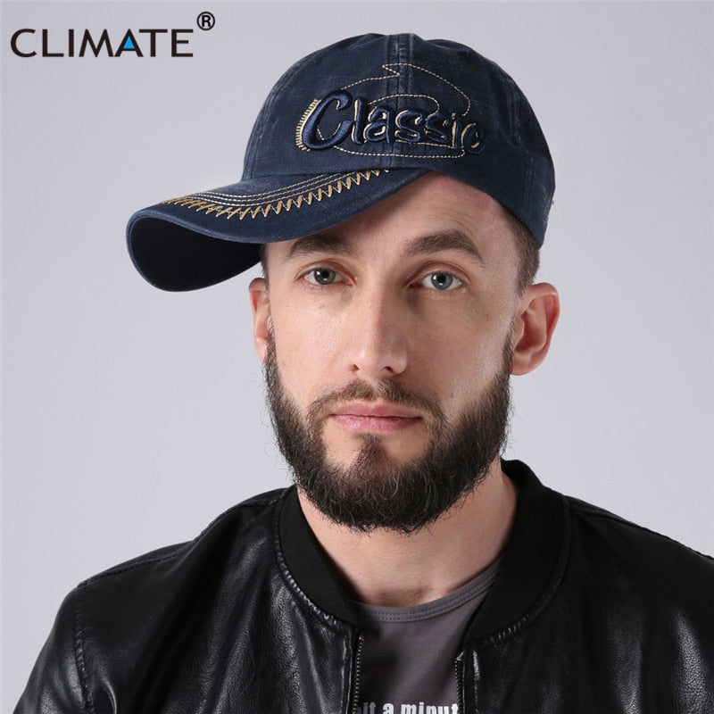 CLIMATE Men Classic Baseball Caps Men Heavy Washed Denim Cap Jeans Wear Classic