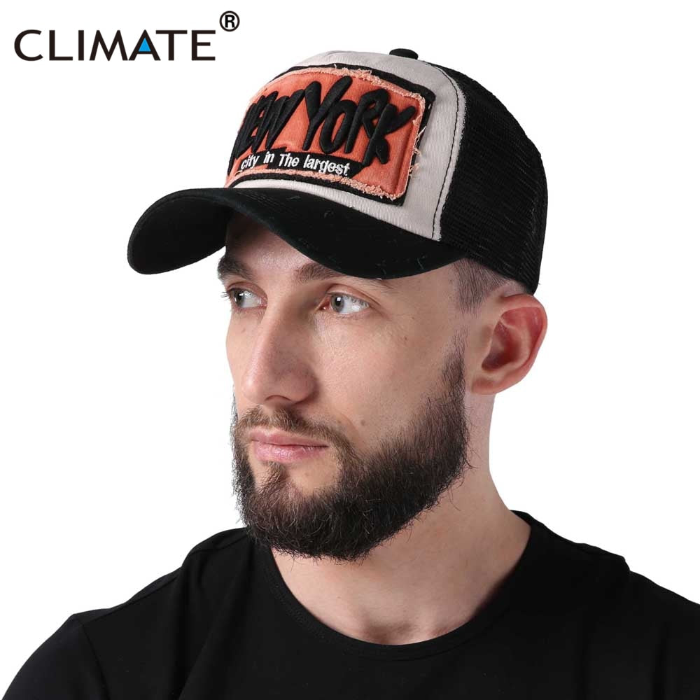 CLIMATE New York City Trucker Cap Men Summer Cool Mesh Man Baseball Caps Net Sky Pink Rose Breathable Hat for Adult Men Women