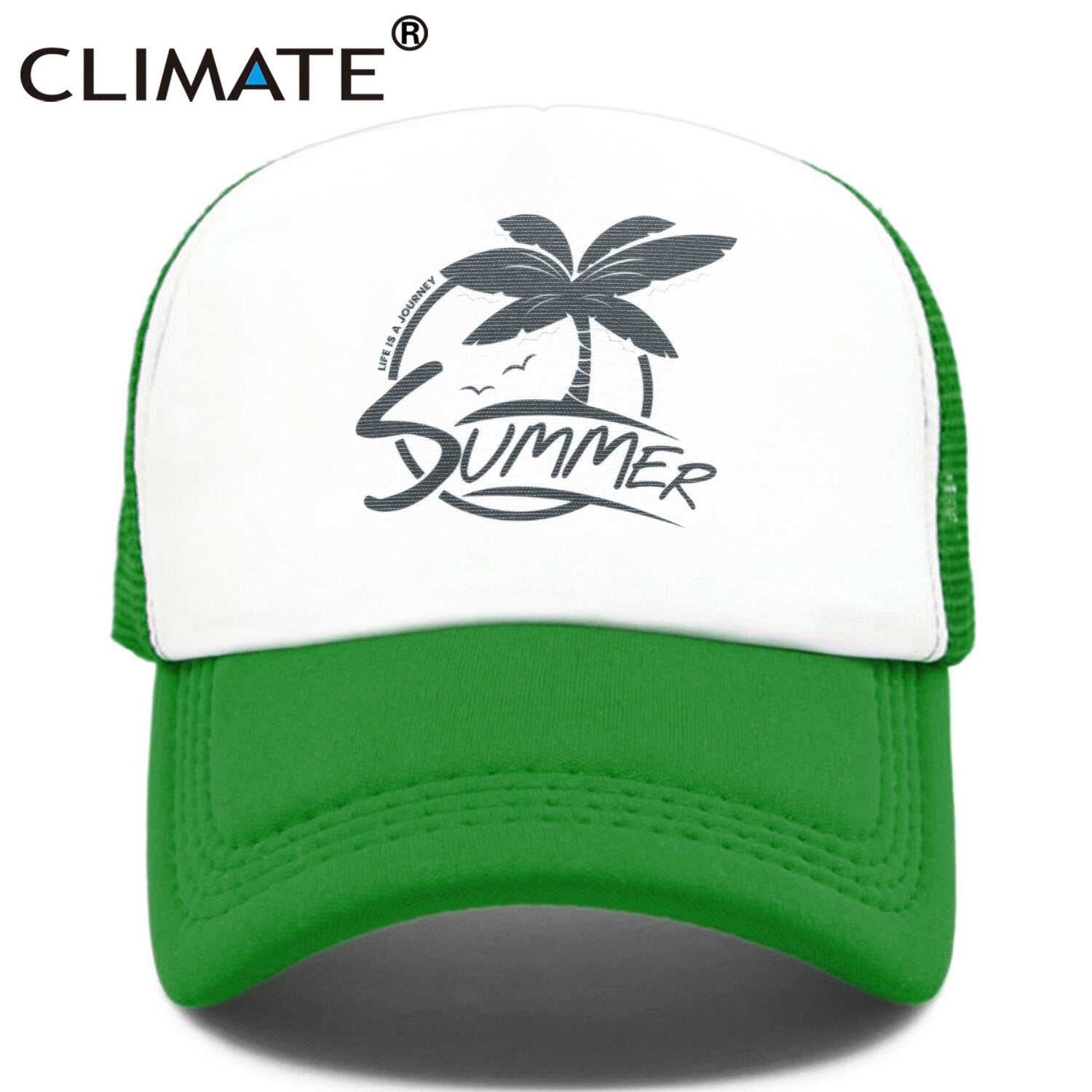 CLIMATE Summer Surfing Trucker Cap Hat Seaside Sandbeach Coconut Hip Hop Caps Vacation Mesh Baseball Cap Hat for Men Women Youth