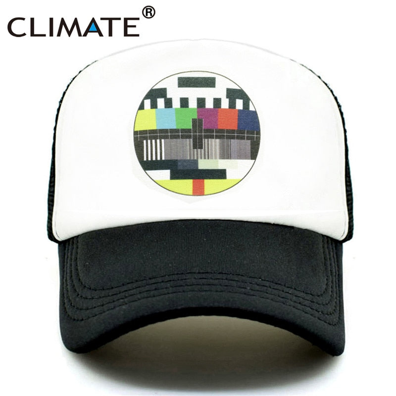 CLIMATE Funny Trucker Cap Hat Men TV No Signal Signalisation Caps Summer Cool Trucker Caps Funny Mesh Net Cool Caps Hat