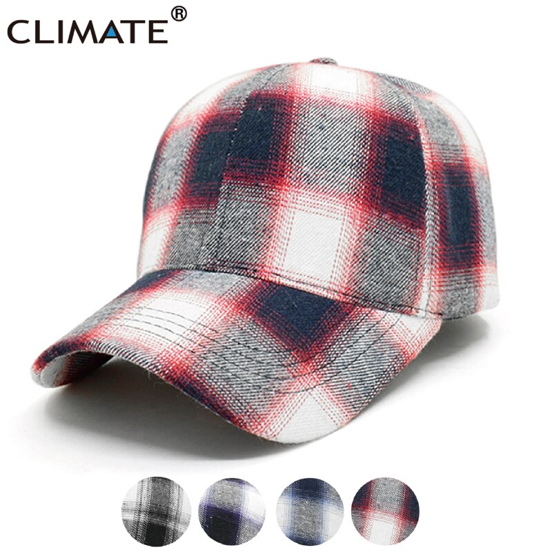 CLIMATE Men Women Plaid Baseball Cap Hat Fashion Checks Cap Fashion Cotton No Logo Hat Caps Classic Plaid Cap Hat for Men Women