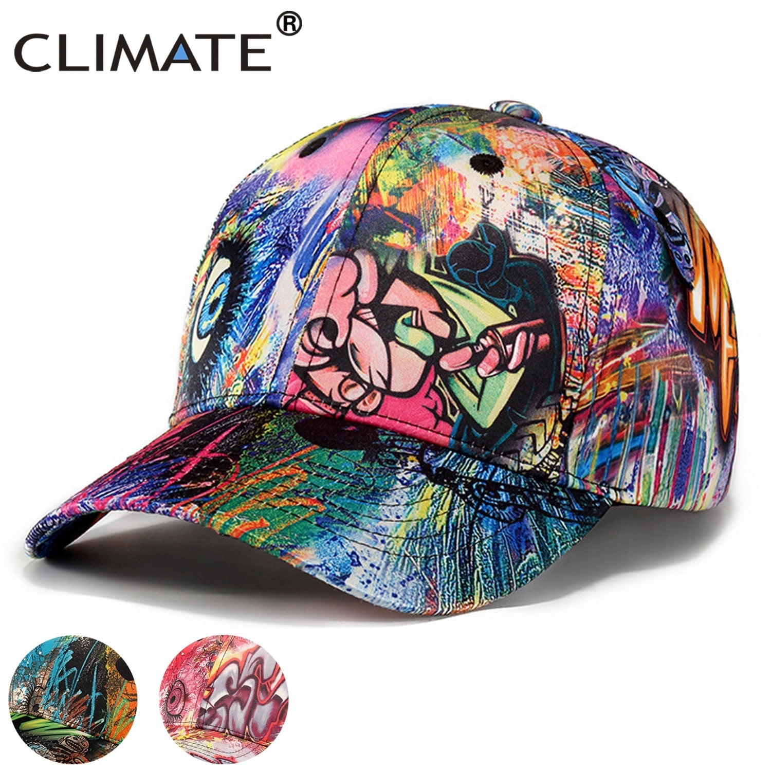 CLIMATE Hip Hop Baseball Cap Men Women Street Dancer Cap Skateboard Graffiti Doodle Hat Busker Fans Caps Hat for Men Women Youth