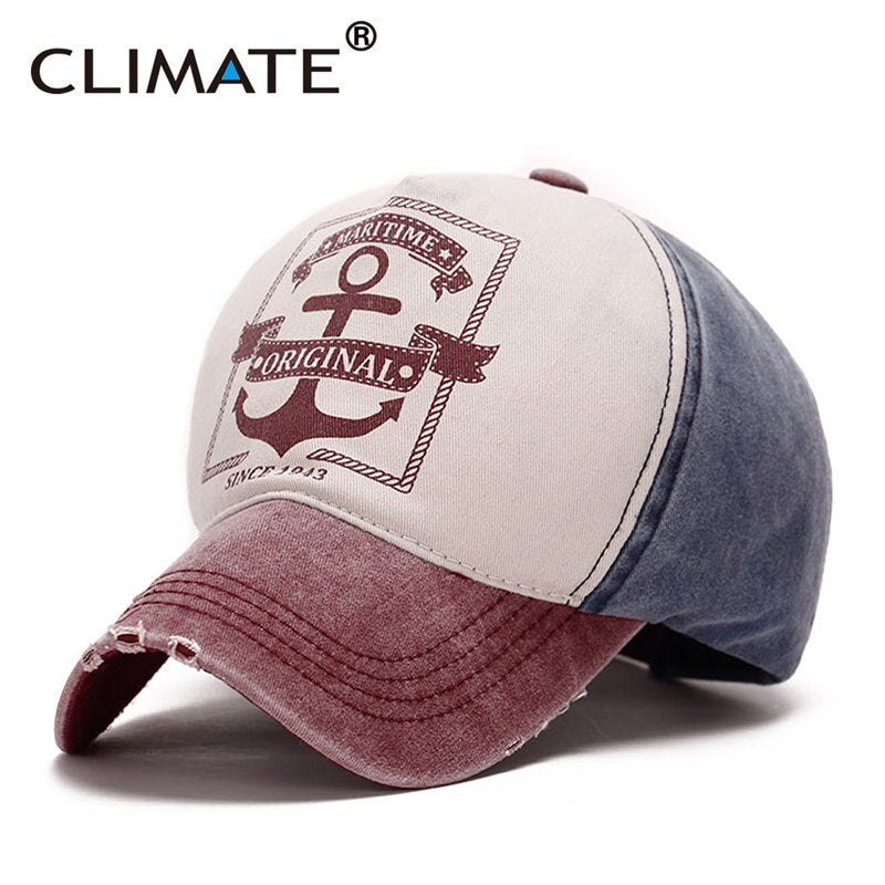 CLIMATE Men Ship Hook Baseball Cap Caps Cool Contrast Color  Maritime Hook Anchor Cotton Jeans Hat Caps For Adult Men Women