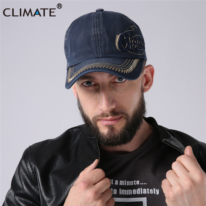 CLIMATE Men Classic Baseball Caps Men Heavy Washed Denim Cap Jeans Wear Classic