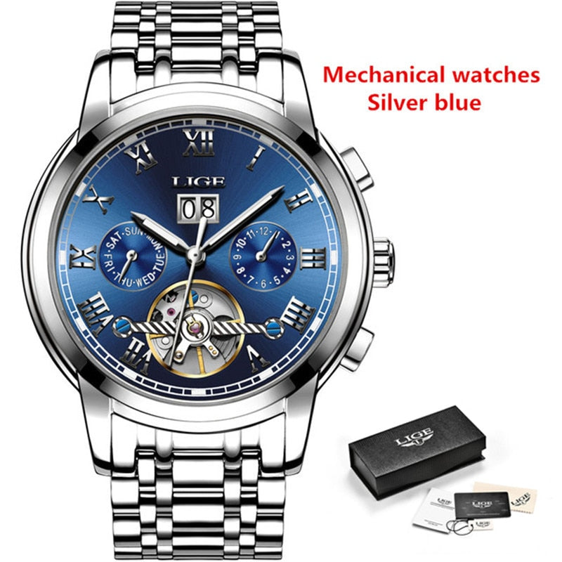 Relogio Masculino LIGE Mens Watches Top Brand Luxury Automatic Mechanical Watch Men Full Steel Business Waterproof Sport Watches