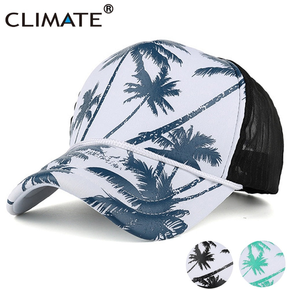 CLIMATE Coconut Trucker Cap Hat Coconut Tree Seaside Hawaii Caps Beach Holiday Vacation Aloha Cool Trucker Cap Baseball Caps