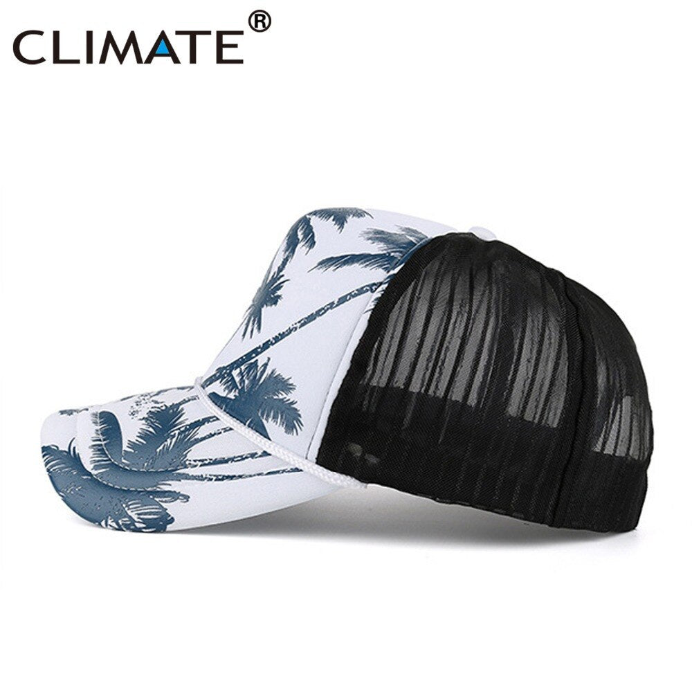 CLIMATE Coconut Trucker Cap Hat Coconut Tree Seaside Hawaii Caps Beach Holiday Vacation Aloha Cool Trucker Cap Baseball Caps