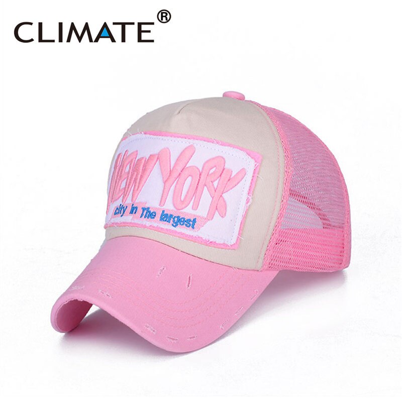 CLIMATE New York City Trucker Cap Men Summer Cool Mesh Man Baseball Caps Net Sky Pink Rose Breathable Hat for Adult Men Women