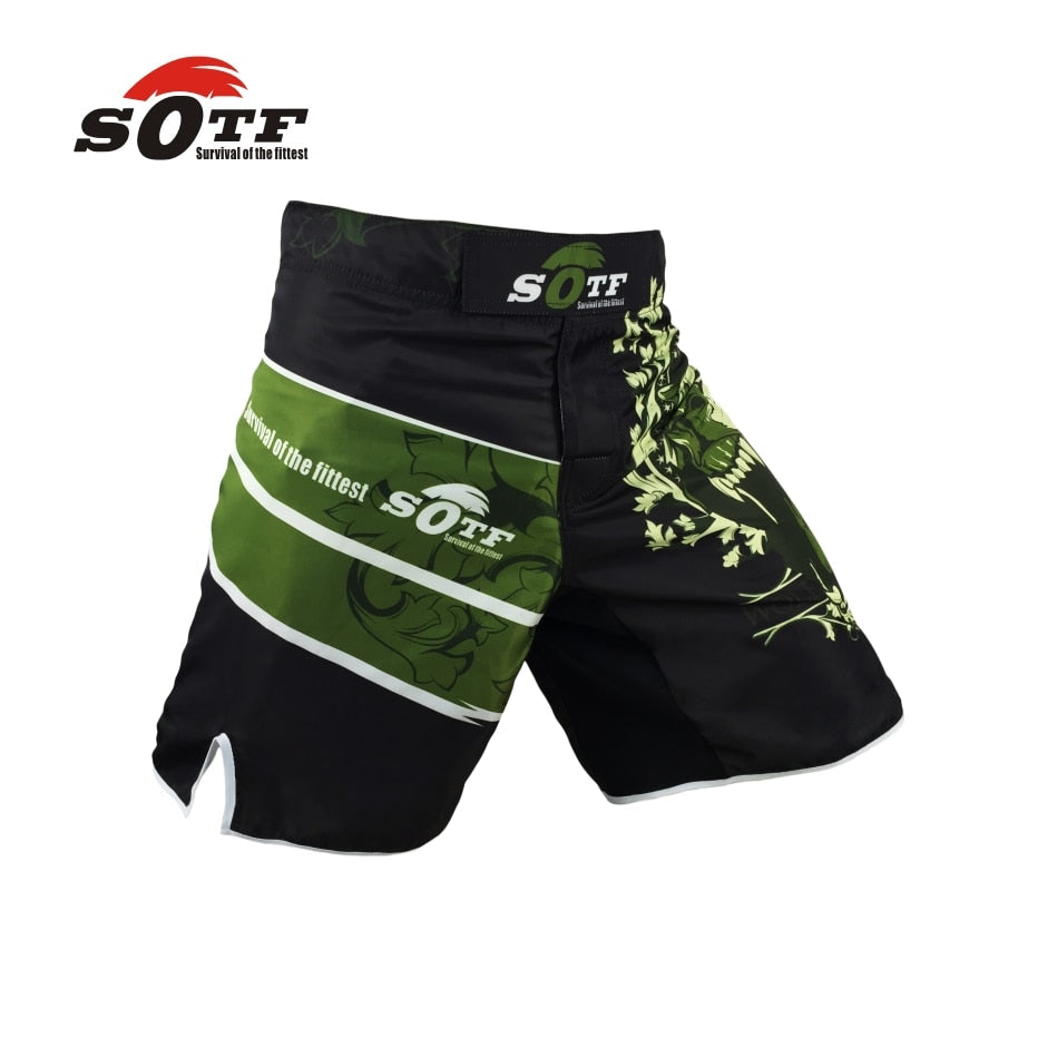 SOTF Green Bear breathable cotton boxer shorts mma sports training thai boxing mma fight short  boxing clothing muay thai boxing