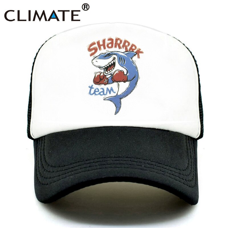 CLIMATE Men Cool Shark Trucker Cap Seaside Beach Shark Team Caps Hat Boxing Surfing Summer Trucker Hip Hop Mesh Cap Hat for Men