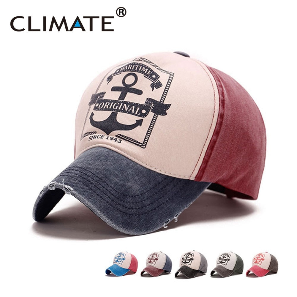 CLIMATE Men Ship Hook Baseball Cap Caps Cool Contrast Color  Maritime Hook Anchor Cotton Jeans Hat Caps For Adult Men Women