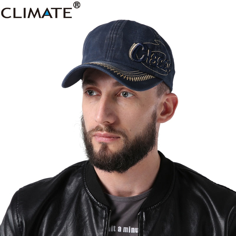 CLIMATE Men Classic Baseball Caps Men Heavy Washed Denim Cap Jeans Wear Classic