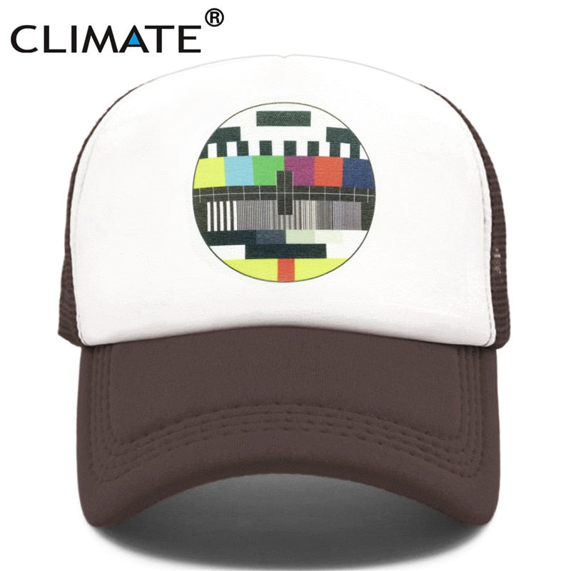 CLIMATE Funny Trucker Cap Hat Men TV No Signal Signalisation Caps Summer Cool Trucker Caps Funny Mesh Net Cool Caps Hat