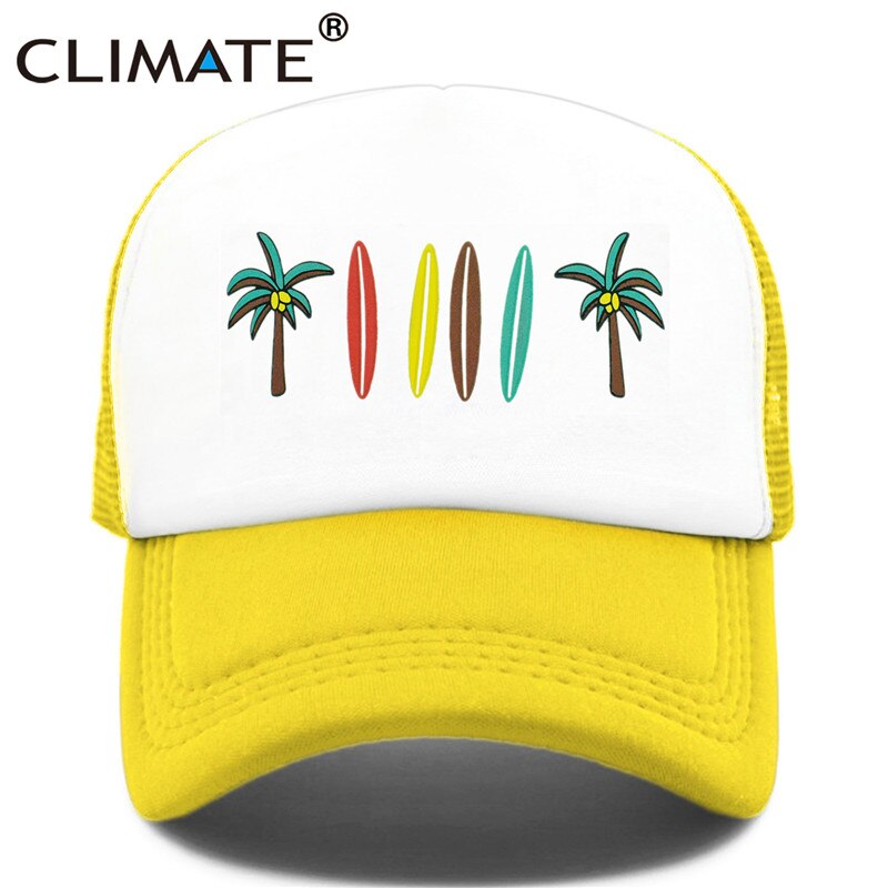 CLIMATE Seaside Trucker Cap Hat Coconut Surfboard Caps Sandbeach Vacation Mesh Baseball Cap HipHop Hat for Men Women Youth