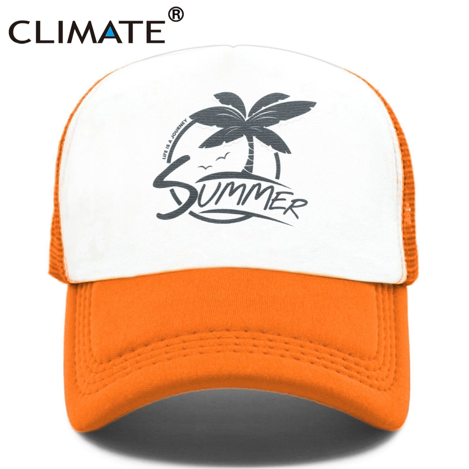 CLIMATE Summer Surfing Trucker Cap Hat Seaside Sandbeach Coconut Hip Hop Caps Vacation Mesh Baseball Cap Hat for Men Women Youth